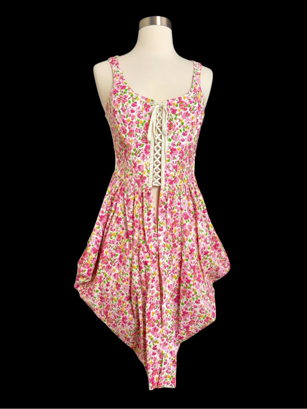 RARE Vintage Betsey Johnson Floral Corset Bustier Bubble Hem Top Size 4 Pink